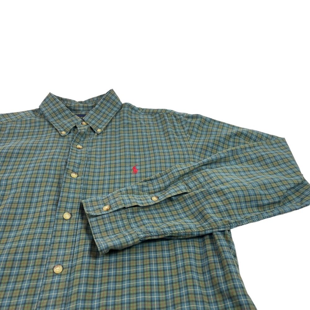 Ralph‎ Lauren Classic Fit Button Front Shirt Sz L Mens Plaid Green Cotton